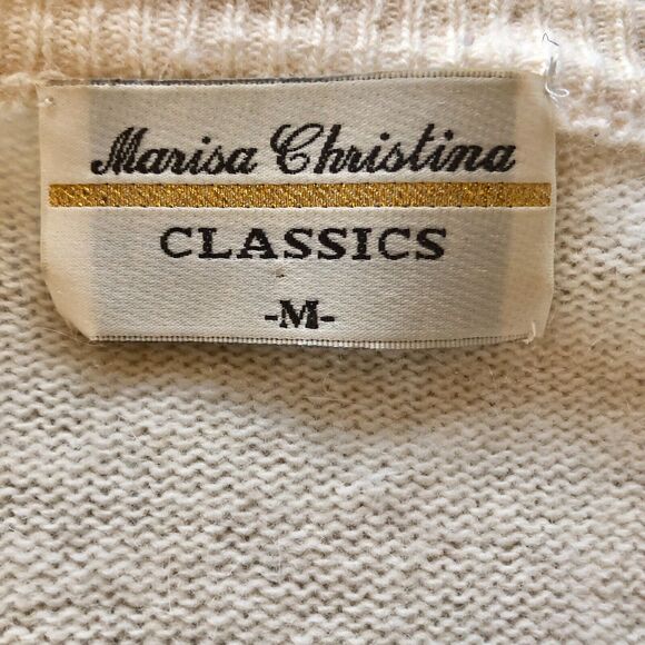 Marisa Christina Vintage Sweater Ivory Pearl Stud Lambs Wool Cardigan - Picture 2 of 12